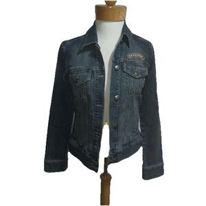 Harley Davidson Denim Embroidered Studded Logo Jean Jacket Size Small